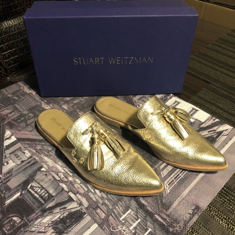 Stuart Weitzman Slide-alone Gold Tassel Mules. Only used it once
